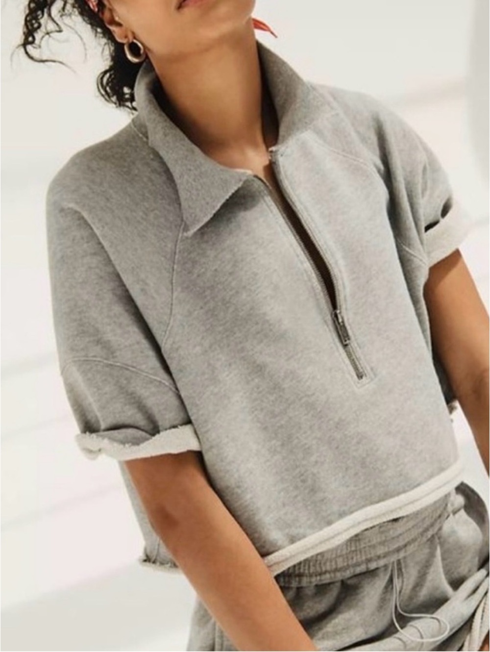 Free People Movement Oversized Gray 1/2 zip Short Sleeve 100% cotton size small